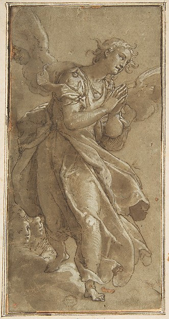 A Standing Angel and two Cherubs c1566-Ascribed to Federico Zu,16x12"(A3) Poster