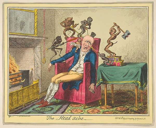 The Head Ache February 12, 1819-George Cruikshank, After Capta, vintage art, A3 (16x12
