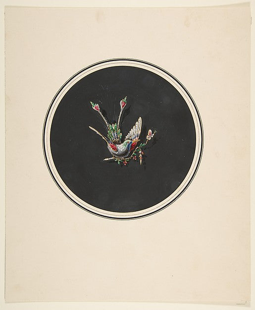 Design for a brooch with a bird motif 19th cent-Anonymous, Fre,  Poster Print