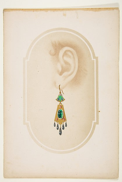 Design for an earring with a green scarab 19th cent-Anonymous,,  Poster Print
