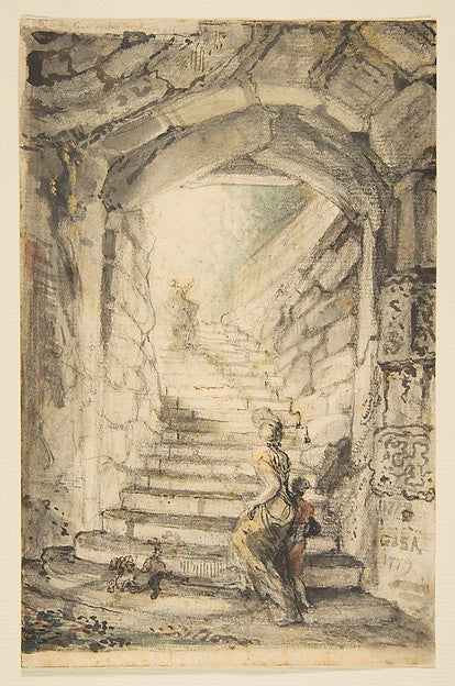 L'Escalier  1778–79-Gabriel de Saint-Aubin,  Poster Print Wall Art
