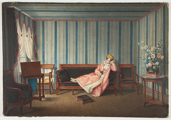 Woman in Pink Reclining on a Canape 1819-Theodore Lebrun,16x12"(A3)Poster