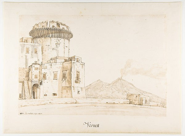 The Castel Nuovo in Naples  with a View of Mount Vesuvius c173,  Poster Print Wall Art
