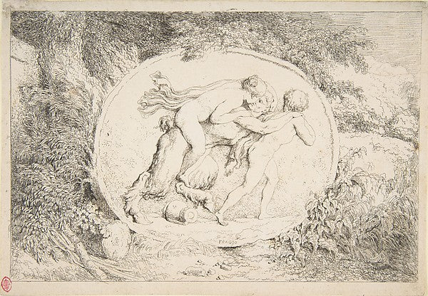 A Young Girl Astride a Satyr n.d.-Jean Honoré Fragonard,16x12"(A3)Poster