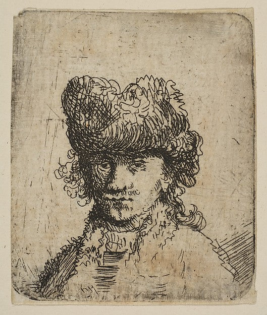 Self-Portrait in a Fur Cap: Bust 18th cent-After Rembrandt  , Poster Print