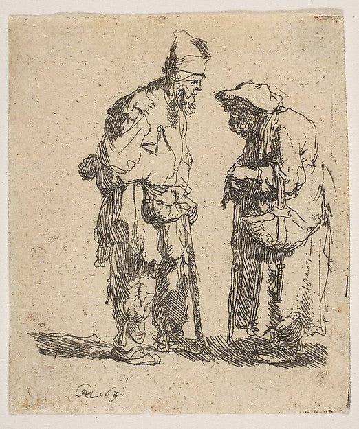 Beggar Man and Beggar Woman Conversing 1630-Rembrandt  , Poster Print