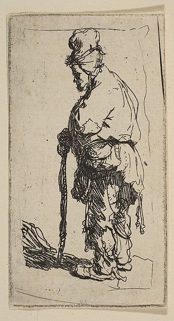 Beggar Leaning on a Stick  Facing Left c1630-Rembrandt ,  Poster Print Wall Art