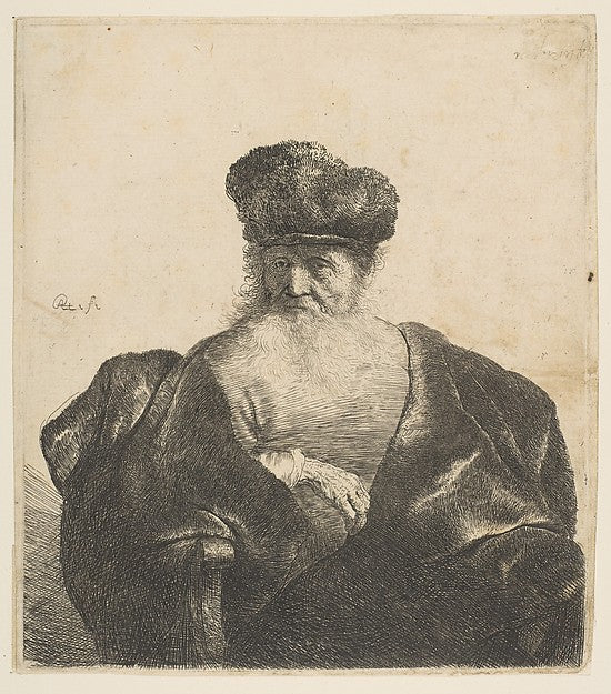 Old Man with Beard  Fur Cap  and Velvet Cloak c1631-Rembrandt , Poster Print