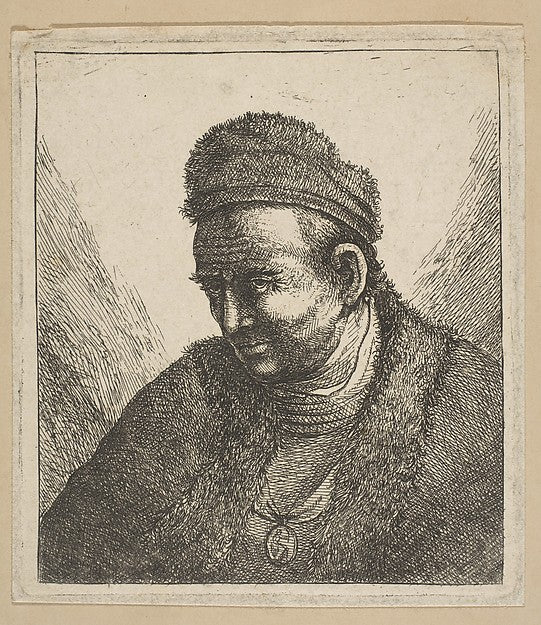 Beardless Man in Fur Cloak and Cap: Bust second half 18th cent, Poster Print