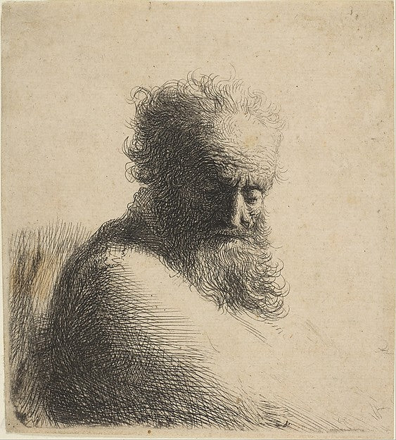 Bust of an Old Bearded Man Looking Down  Three-Quarters Right , Poster Print