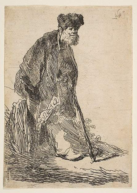 Man in a Coat and Fur Cap Leaning against a Bank c1630-Rembran, Poster Print