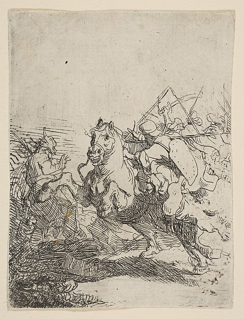 A Cavalry Fight 1629-Rembrandt  ,16x12"(A3)Poster