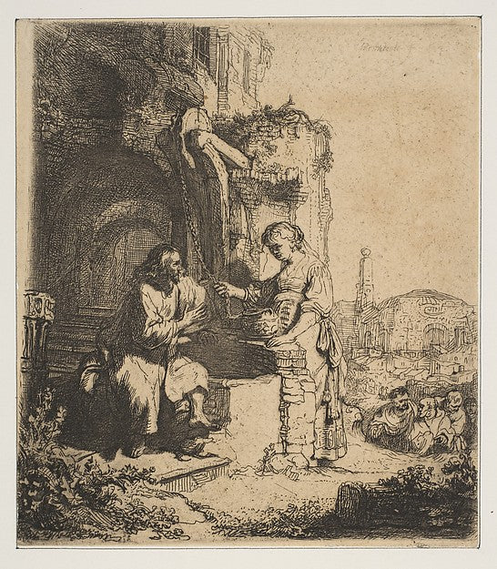 Christ and the Woman of Samaria among Ruins-Rembrandt  , Poster Print