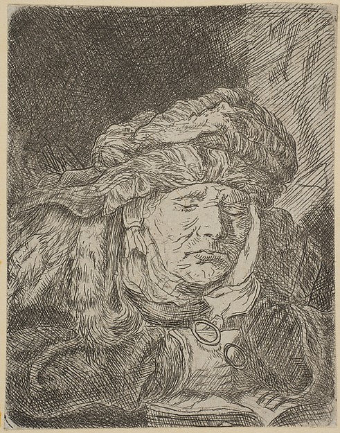 Old Woman Sleeping  n.d.-After Rembrandt  , Poster Print