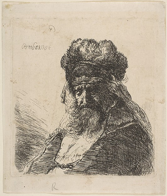 The Old Bearded Man in a High Fur Cap  with Eyes Closed c1635-, Poster Print