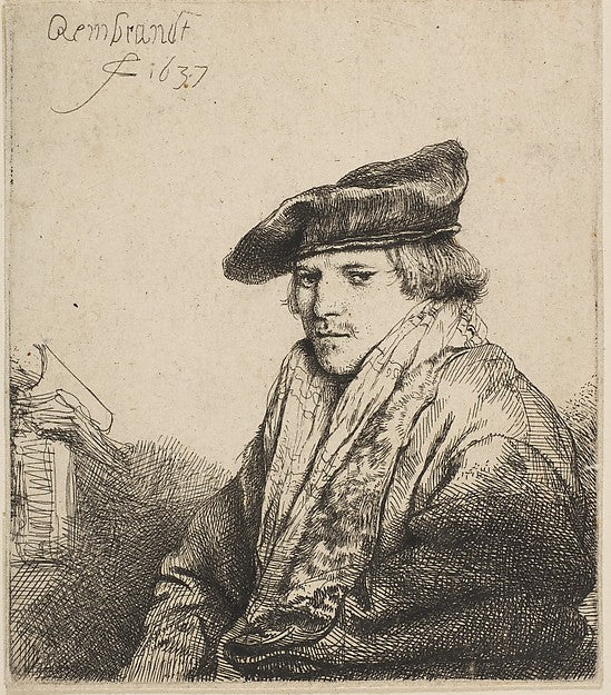 Young Man in a Velvet Cap  1637-Rembrandt  ,16x12"(A3)Poster