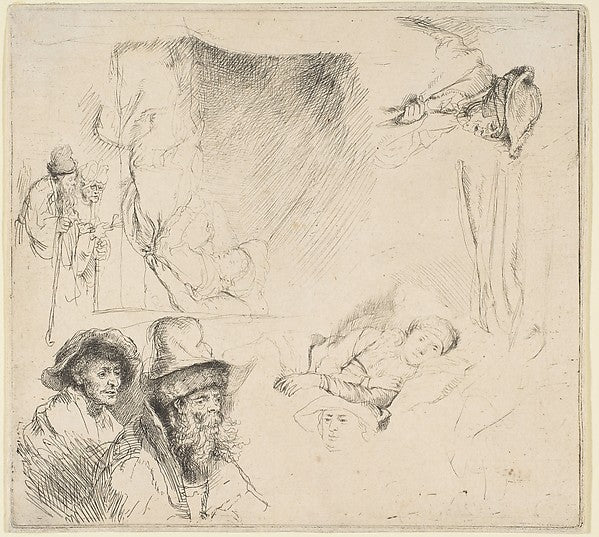 Sheet of Studies with a Woman Lying Ill in Bed  etc. c1641/42-, Poster Print