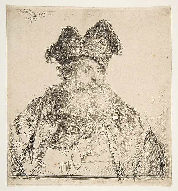 Old Man with a Divided Fur Cap-Rembrandt  , Poster Print