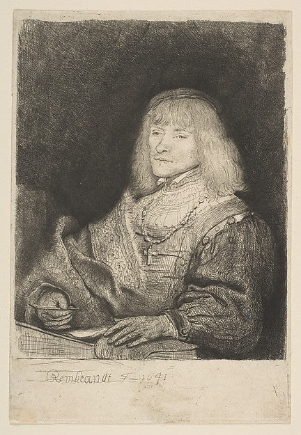 Man at Desk  Wearing Cross and Chain 1641-Rembrandt  , Poster Print