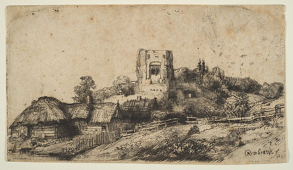 Landscape with a Square Tower 1650-Rembrandt  ,  Poster Print