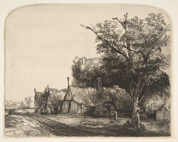 Landscape with Three Gabled Cottages Beside a Road 1650-Rembra,  Poster Print Wall Art
