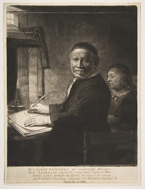 Lieven Willemsz van Coppenol with his Grandson c1658-Rembrandt,  Poster Print Wall Art