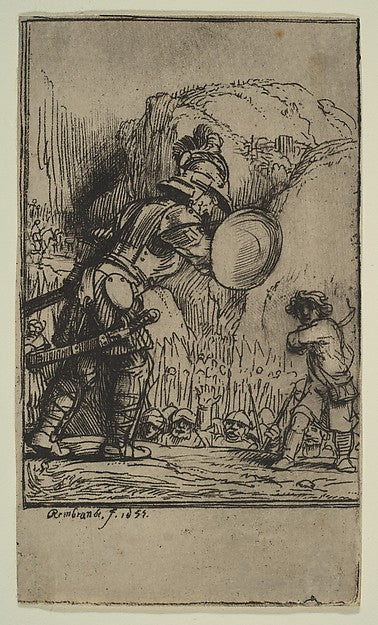 David and Goliath 1655-Rembrandt  ,  Poster Print