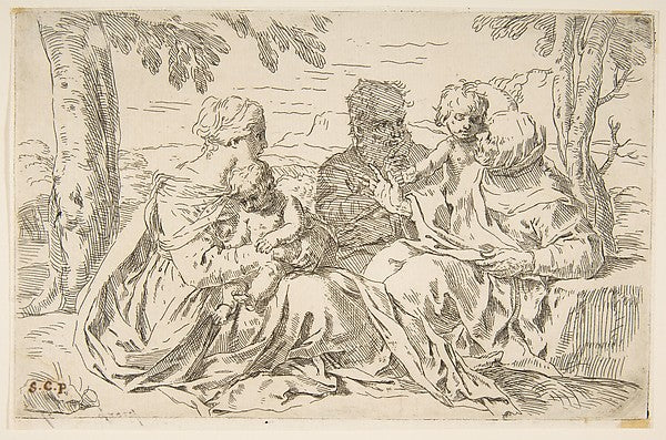 Holy Family with Saint Elizabeth and Saint John the Baptist c1,  Poster Print Wall Art