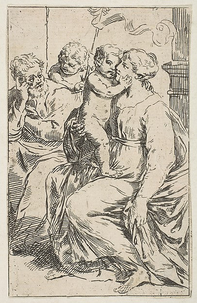 Holy Family with Saint John the Baptist  copy in reverse after,  Poster Print Wall Art
