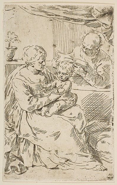 Holy Family with a Rosary  copy after Cantarini c1640–1642 or,  Poster Print Wall Art