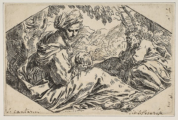 Repose in Egypt  Mary holding and looking at the infant Christ,  Poster Print Wall Art