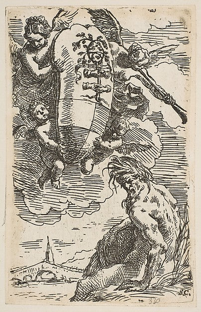 Allegory of the Foglia River with the city of Pesaro's coat of,  Poster Print Wall Art
