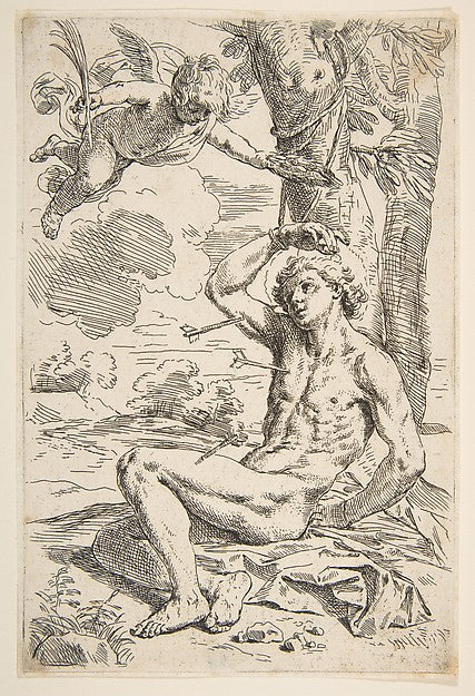 Saint Sebastian pierced with arrows and tied to a tree c1639-S,  Poster Print Wall Art