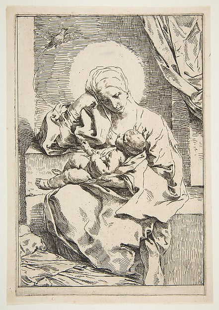 Madonna and Child with a bird c1635–1636-Simone Cantarini,  Poster Print Wall Art