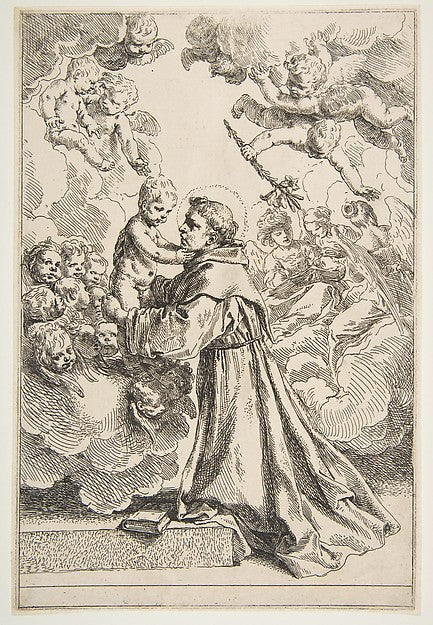 Saint Anthony of Padua adoring the Christ Child in Glory c1640,  Poster Print Wall Art