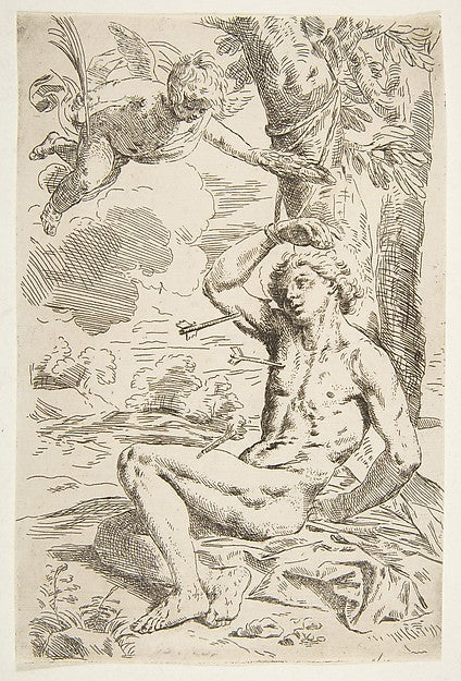 Saint Sebastian pierced with arrows and tied to a tree  copy a,  Poster Print Wall Art