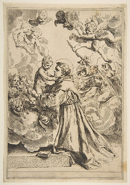 Saint Anthony of Padua adoring the Christ Child in Glory  copy,  Poster Print Wall Art