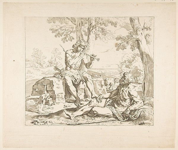 Mercury and Argus  counterproof of copy in reverse after Canta,  Poster Print Wall Art