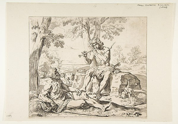 Mercury and Argus  copy in reverse after Cantarini c1630–1648,  Poster Print Wall Art