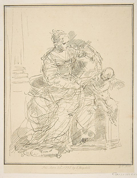 Seated woman with a putto 1775-After Simone Cantarini ,  Poster Print