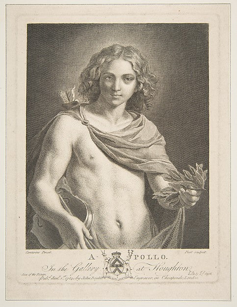 Apollo wearing a mantle and holding a laurel branch and violin,  Poster Print