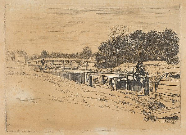 Whistler at Moulsey [Molesey Lock] [1861]-Edwin Edwards , Poster Print
