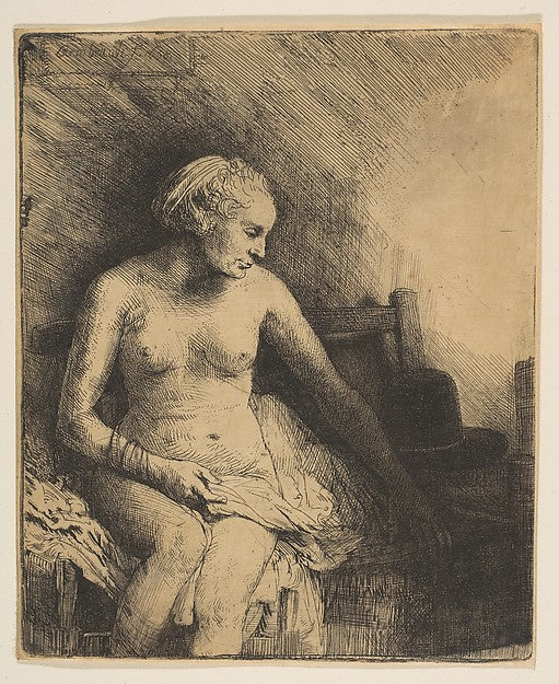 Woman at the Bath with a Hat beside Her 1658-Rembrandt  ,16x12"(A3)Poster