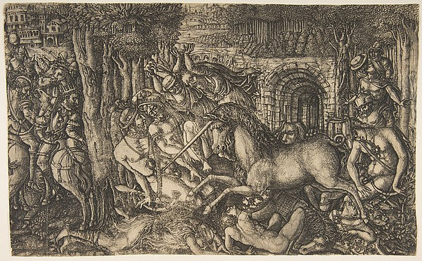 A King Pursued by a Unicorn  from the Unicorn Series c1555-Jea,16x12"(A3)Poster