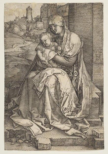 Virgin and Child Seated by the Wall 1514-Albrecht Dürer ,16x12"(A3)Poster