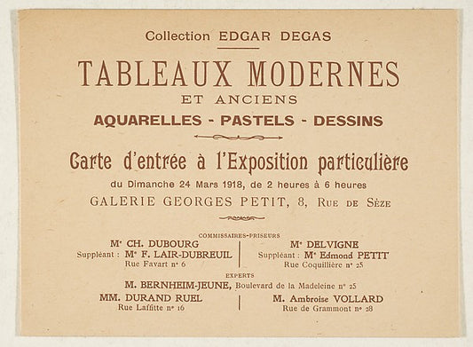 Entrance card to the sale exhibition of Edgar Degas's collecti,16x12"(A3) Poster