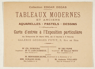 Entrance card to the sale exhibition of Edgar Degas's collecti,16x12"(A3) Poster