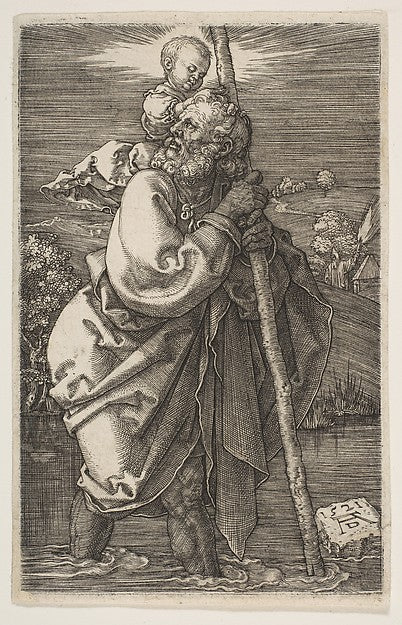Saint Christopher Facing Left 1521-Albrecht Dürer,  Poster Print