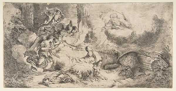The Virgin and Child  God the father upper right  angels at le,  Poster Print Wall Art