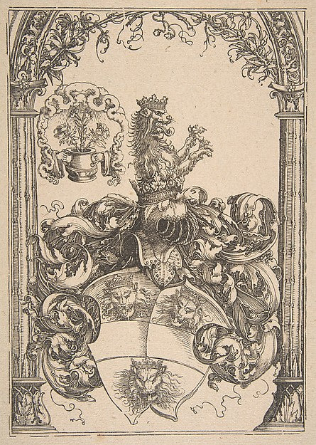 Coat of arms with Three Lions' Heads n.d.-Albrecht Dürer ,  Poster Print Wall Art